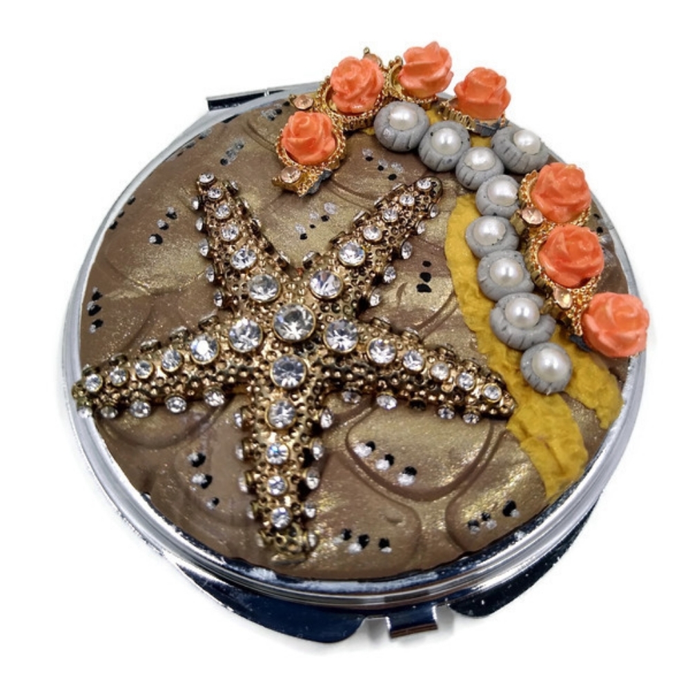 Starfish Vtg Coral Compact Mirror Cosmetic Beauty